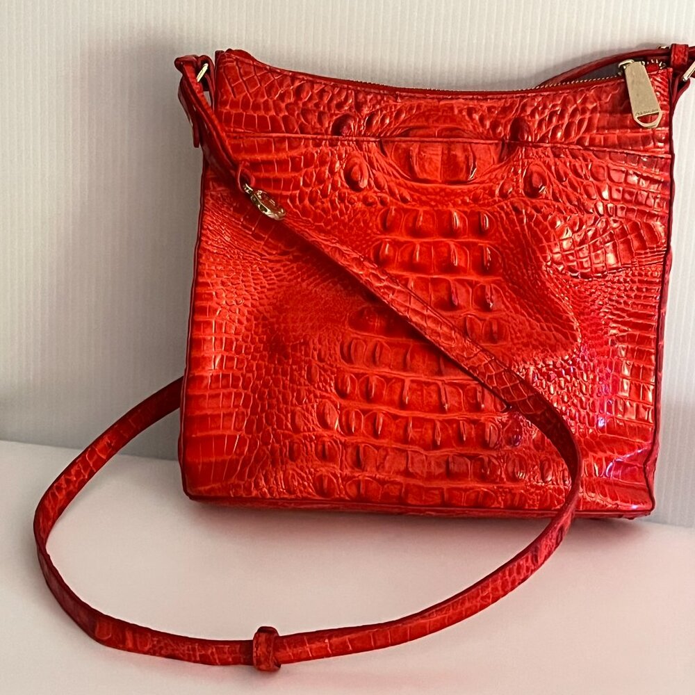 Brahmin Katie Crossbody Croc Embossed Lipstick Red Messenger Bag - Picture 3 of 12